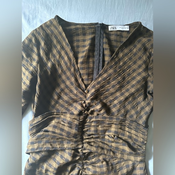 Zara Draped Plaid Midi Dress in Size Small - Picture 6 of 6